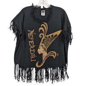 Fruit of the Loom BEST Vintage Eqypt black T Shirt with Fringe and Beads‎